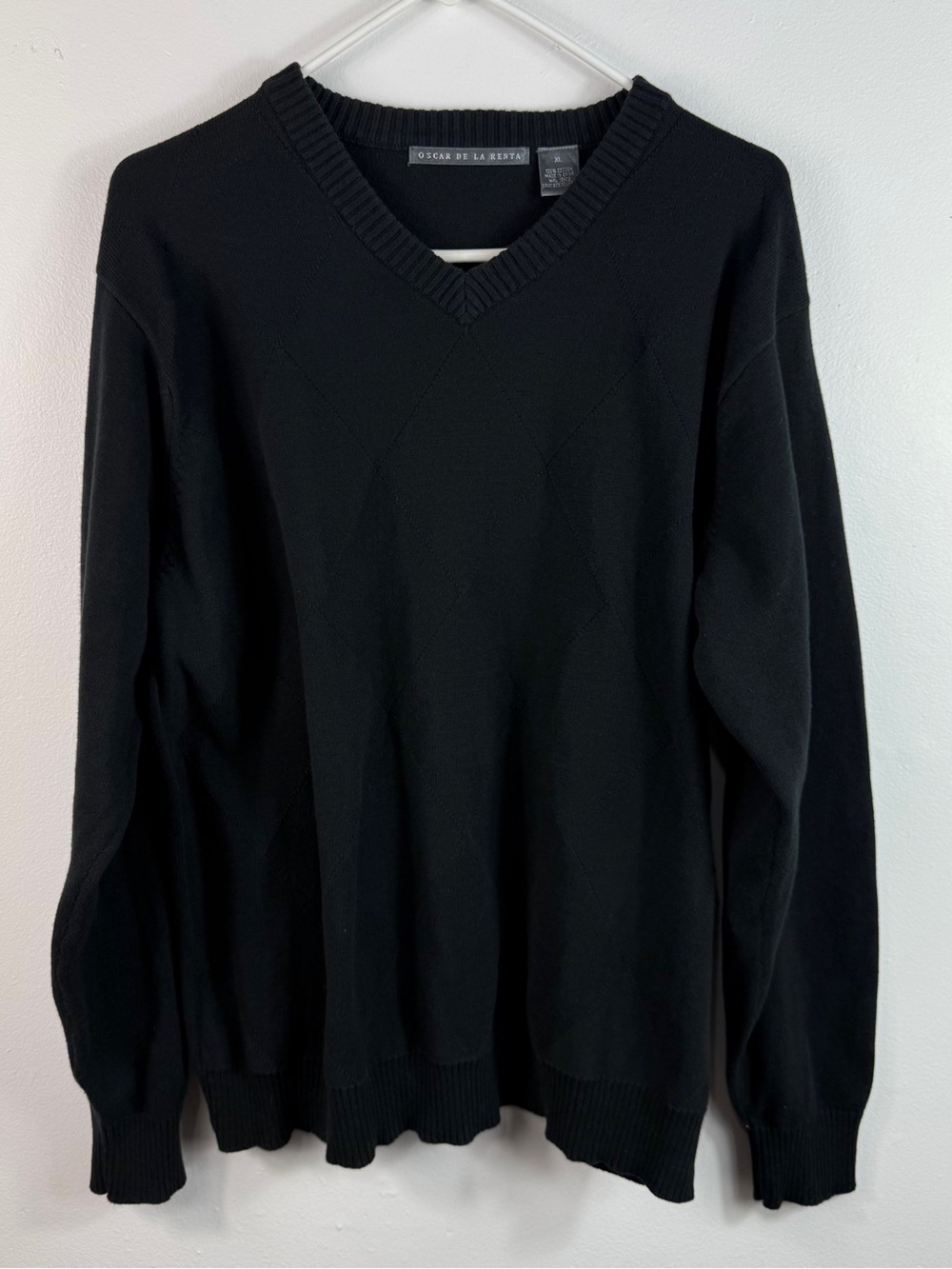 Oscar De La Renta Men’s Black Argyle Sweater Size XL Cotton Business Casual